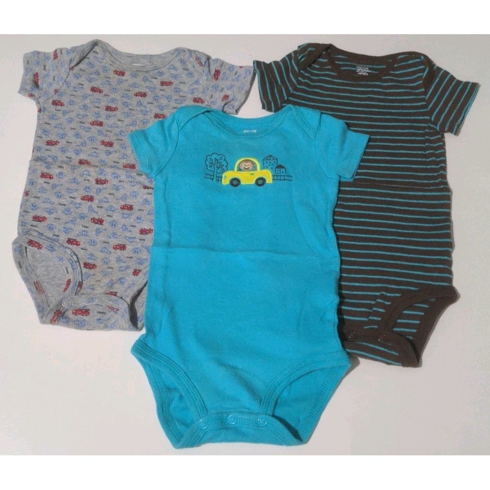 Carter's Set of 3 Baby Boy Body Suits Size 9 Months 100% Cotton Snap Closure